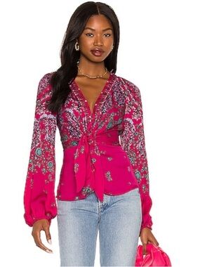 Free People Run Free Blouse in Pink Combo, NWOT